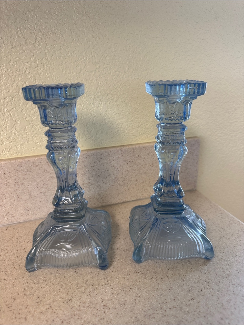 Vintage ice blue candlesticks Fosteria